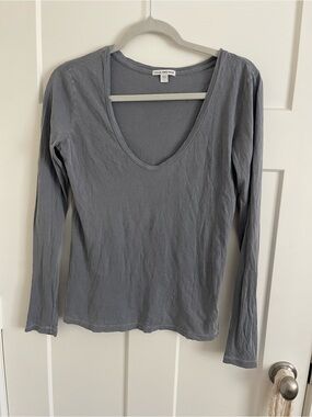 James Perse Slate Gray Scoop Neck Long Sleeve Top